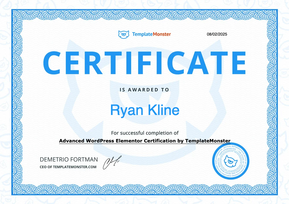 Advanced WordPress Elementor Certification by TemplateMonster